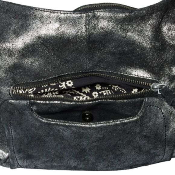 NWT Free People We The Free Sparta Sling Bag, Black Leather with Silver Shimmer - Picture 11 of 11